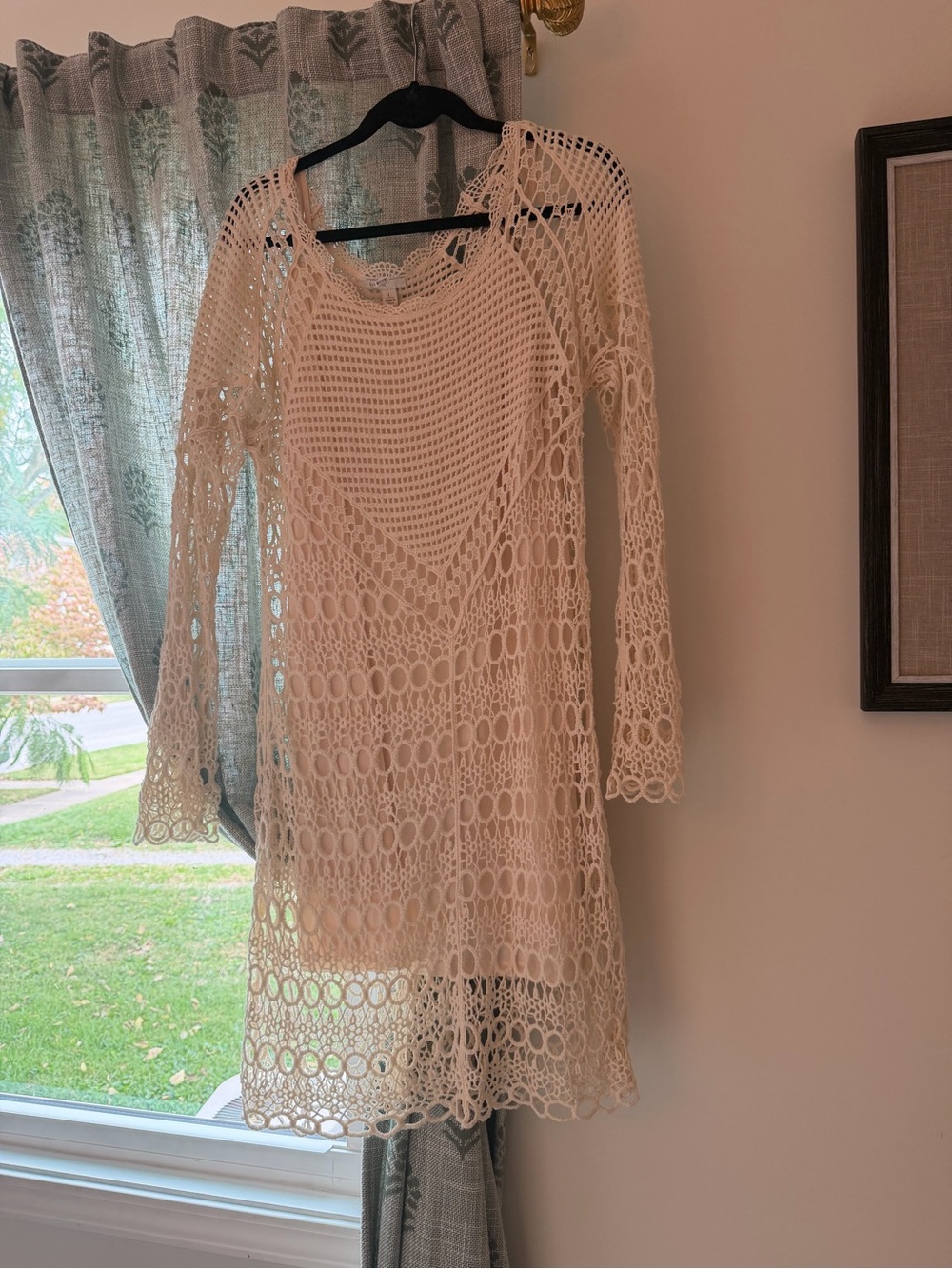 Boho Crochet Long Sleeve Dress in Cream